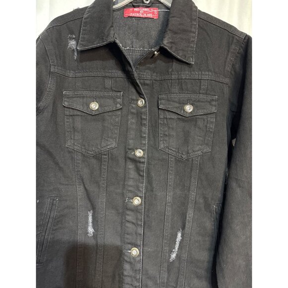 Red Label By Patrol Jeans Black Denim Jacket S Distressed Button Closure - Picture 2 of 8